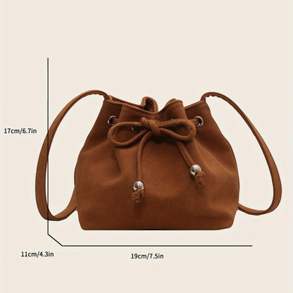 realaiot Mini Vintage Drawstring Bucket Bag, Retro Crossbody Bag, Women's Handbag & Shoulder Purse