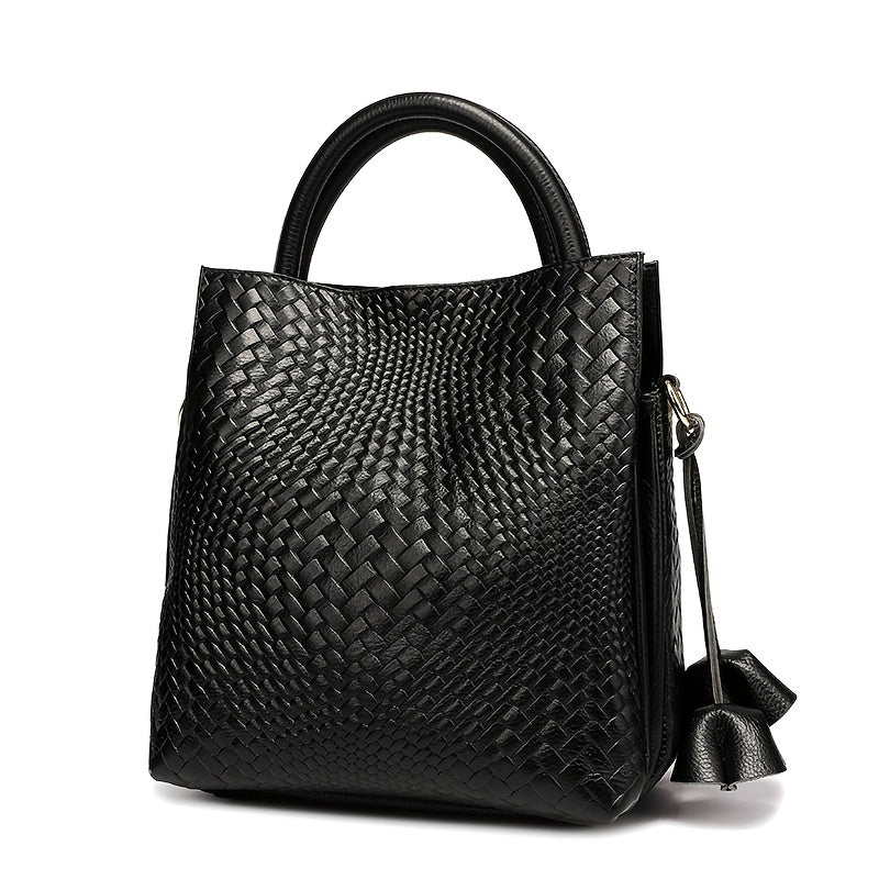 Women's Woven Tote Bag, Fashion Leather Crossbody Bag, Large Capacity Handbag For Commuter