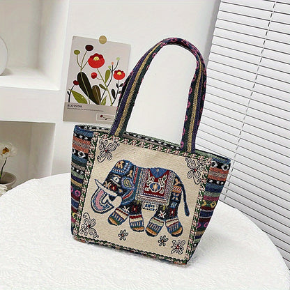 realaiot  Vintage Embroidered Canvas Satchel Bag, Lightweight Handbag, Trendy Bag For Travel