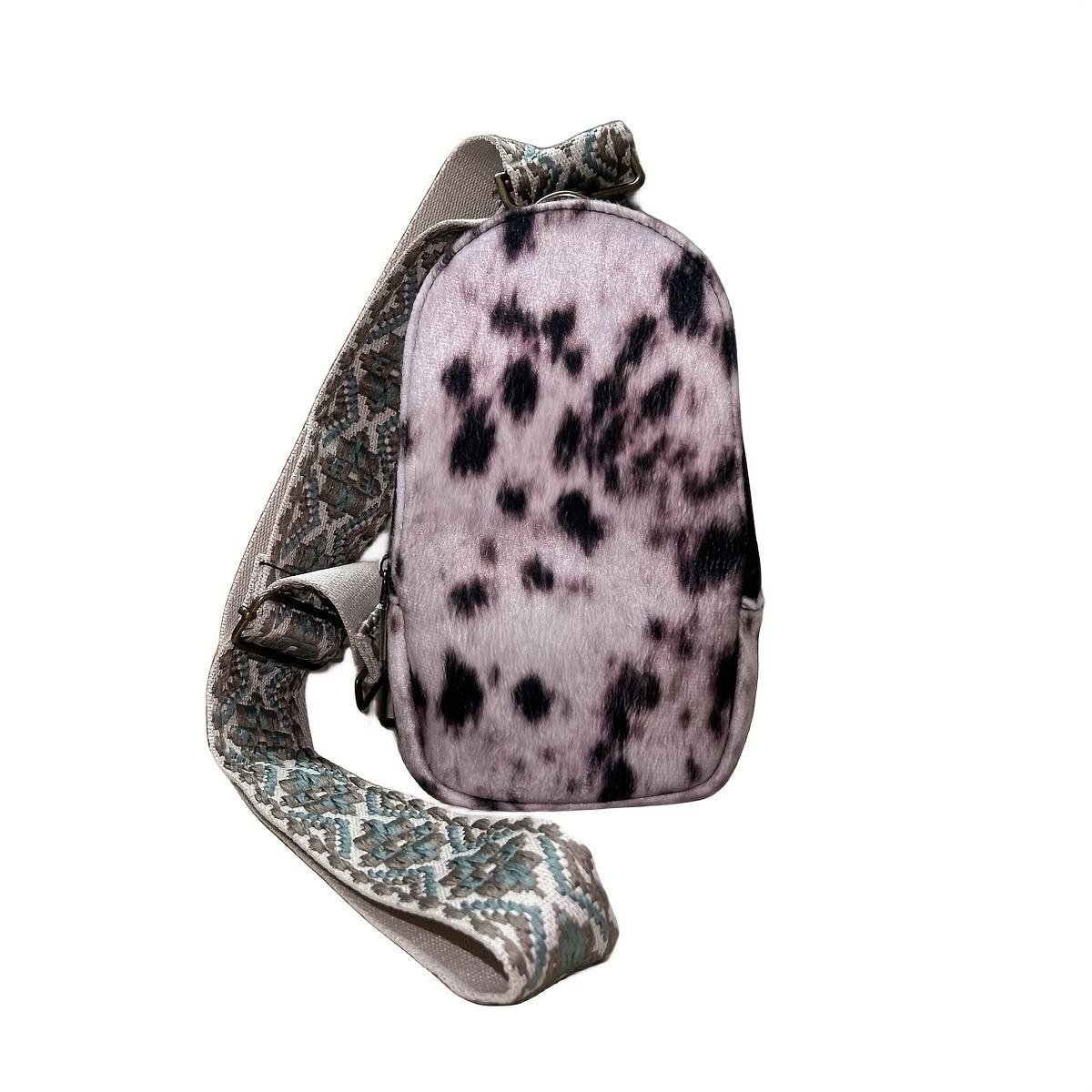 realaiot  Retro Cow & Leopard Pattern Sling Bag, Trendy Chest Zipper Bag, All-Match Fancy Pack