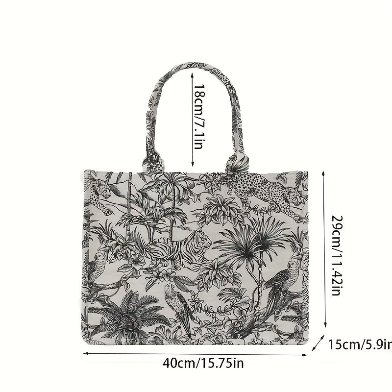 Flower Sketch Large Capacity Canvas Tote Bag, Durable Lightweight Shoulder Satchel Bag, Casual Practical Commuter Bag