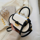 Vintage Color Contrast Handbag, Buckle Decor Crossbody Bag, Women's Small PU Flap Purse