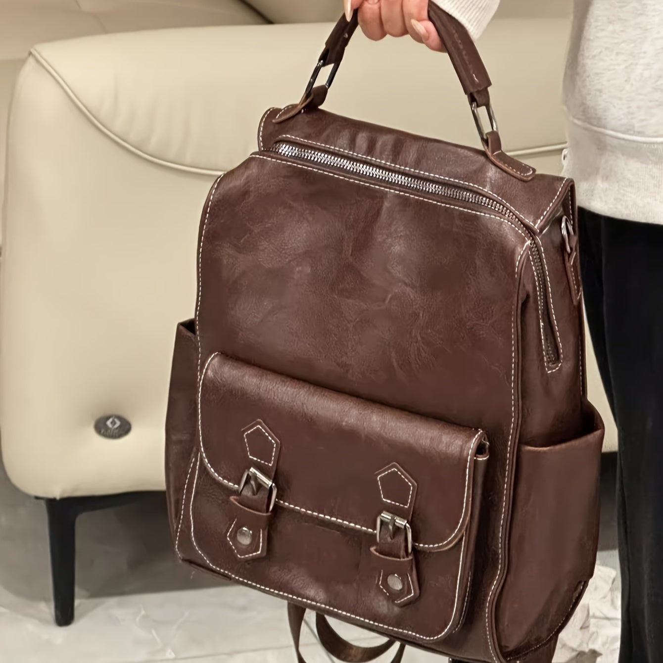 PU Leather Brown Backpack, New Retro British Style College Student School Bag, Simple Travel Backpack, Large Capacity Work Computer Commuter Backpack