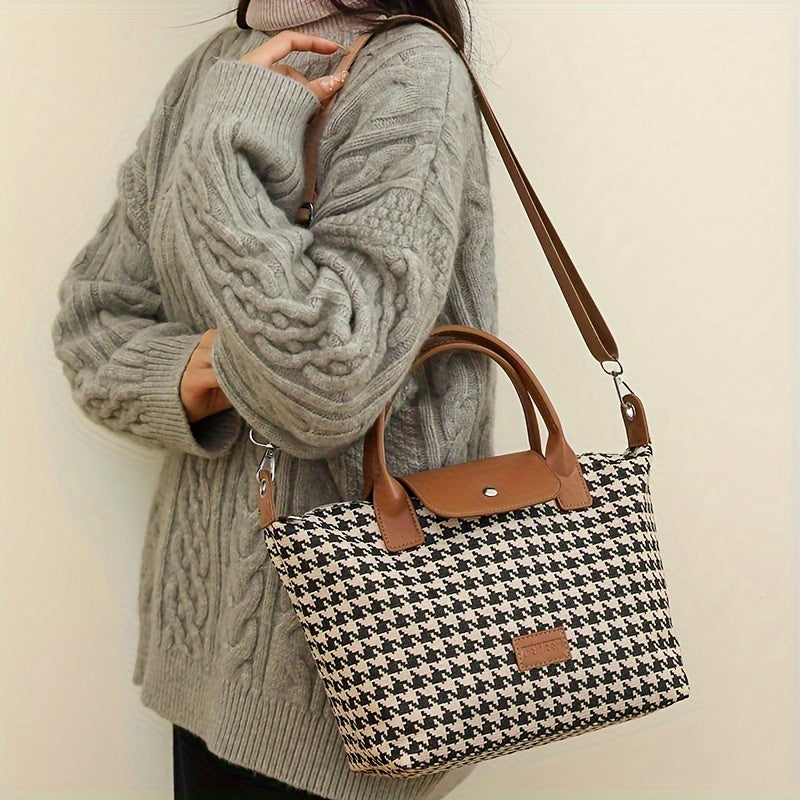 realaiot  Houndstooth Pattern Handbag, Fashion Crossbody Bag, Classic Dumpling Bag For Women