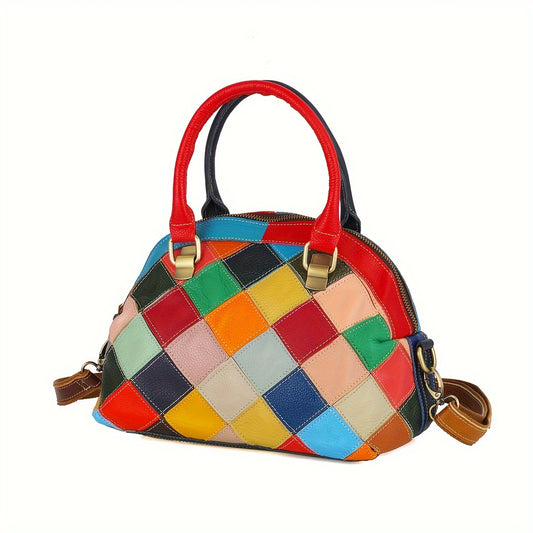 realaiotRetro Colorblock Argyle Pattern Shoulder Bag, Classic Textured Top Handle Satchel Bag For Women