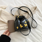 Butterfly Decor Bucket Bag, Trendy Mini Crossbody Bag, Women's Luxury Drawstring Handbag