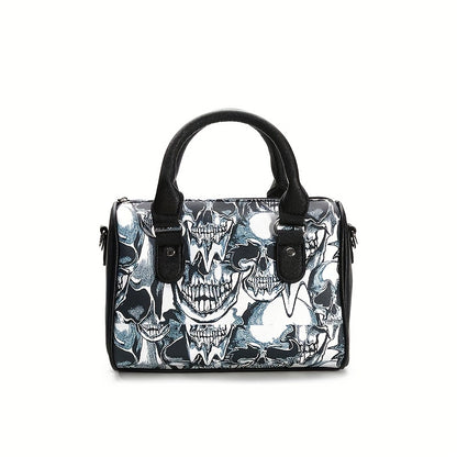 realaiot  Floral Skull Print Boston Bag, Fashion Top Handle Crossbody Bag, Women's Gothic Handbag, Shoulder Bag & Purse