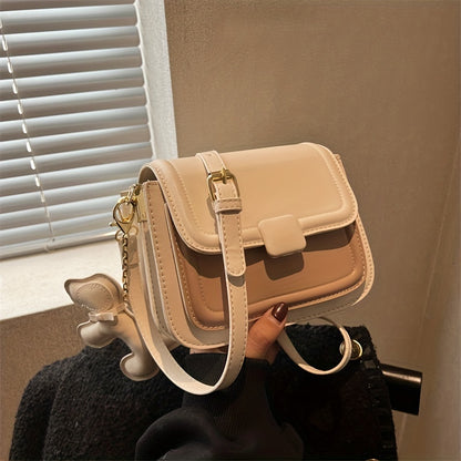 realaiot  Simple Square Crossbody Bag, Fashion Buckle Decor Flap Purse, Women's Multi Layer Shoulder Bag