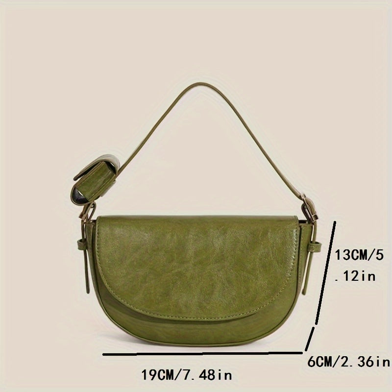 realaiot  Green Retro Textured Shoulder Bag, Flap Minimalist Handbag Wallet For Women, Classic Underarm Bag