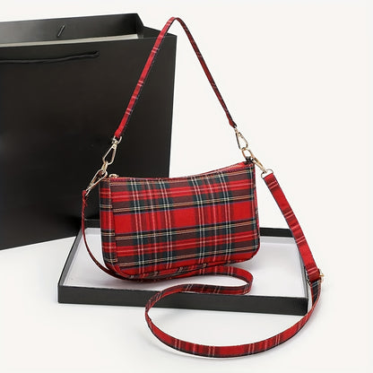 realaiot  Fashion Plaid Pattern Shoulder Bag, Niche Underarm Bag, Trendy Canvas Crossbody Bag