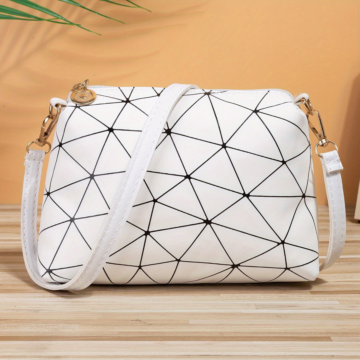 realaiot  Mini Geometric Pattern Crossbody Bag, PU Leather Textured Bag, Classic Fashion Versatile Shoulder Bag