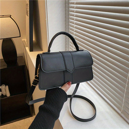 realaiot  Retro Solid Color Crossbody Bag, Fashion Casual PU Leather Square Handbag, Women's Simple Versatile Shoulder Bag & Purse