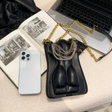 realaiot  Women Figure Shape Cell Phone Crossbody Bag, PU Leather Metal Chain Novelty Card Holder, Fancy Versatile Fashion Shoulder Bag