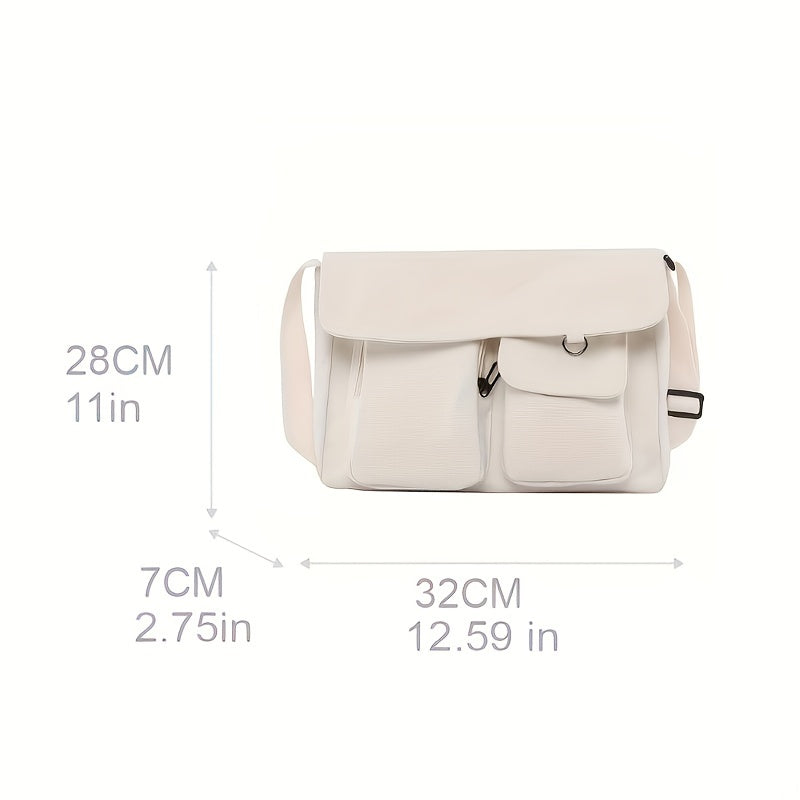 Casual Simple Canvas Bag, Solid Color Messenger Shoulder Bag, All-Match School Bag