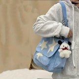 realaiot  Cute Star Pattern Tote Bag, Nylon WaterProof Lightweight Shoulder Bag, Casual Practical Commuter Bag