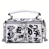 Graffiti Handbags For Women, Trendy Chain Crossbody Bag, Small Zipper Box Purse