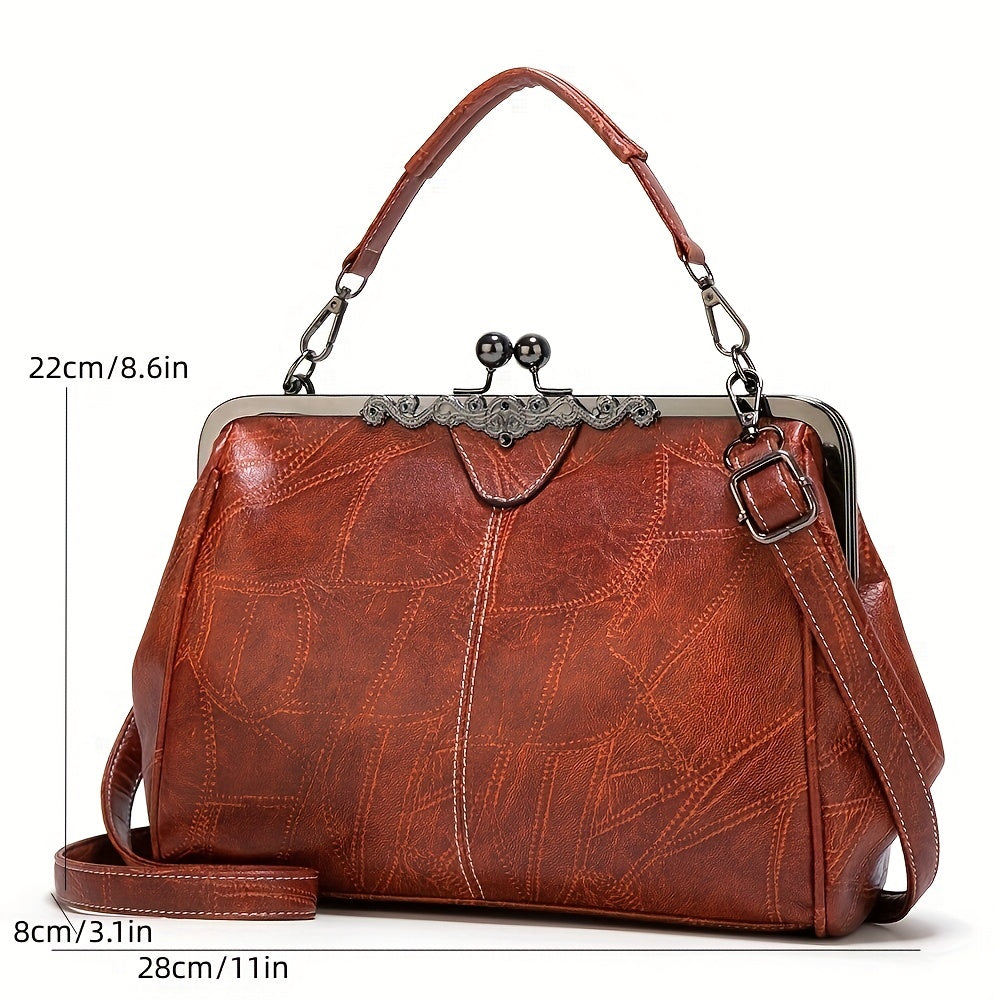 realaiot  Trendy Kiss Lock Handbag, Women's Retro Style Crossbody Bag Stylish Shoulder Bag