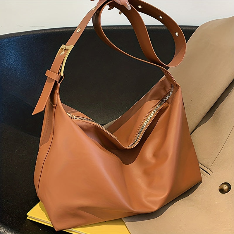 Simple PU Leather Crossbody Bag, Solid Color Large Capacity Tote Bag, Versatile One Shoulder Bag For Work School Travel