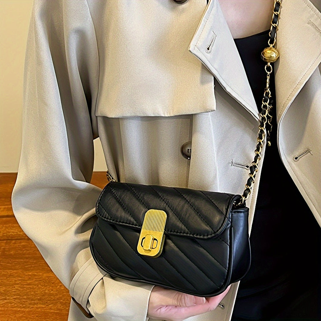 realaiot  Retro Mini Crossbody Bag, Luxury Quilted Shoulder Bag, Women's Fashion Handbag With Chain Strap