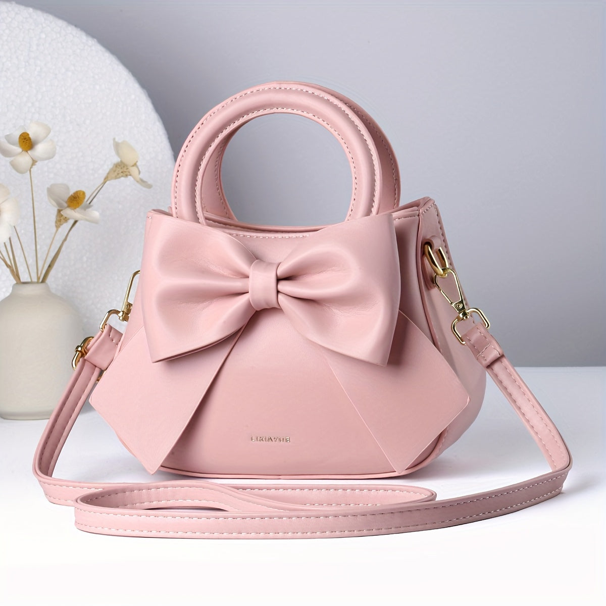 Cute Bow Decor Crossbody Bag, Sweet Top Handle Shoulder Bag, Women's Fashion Handbag & Purse