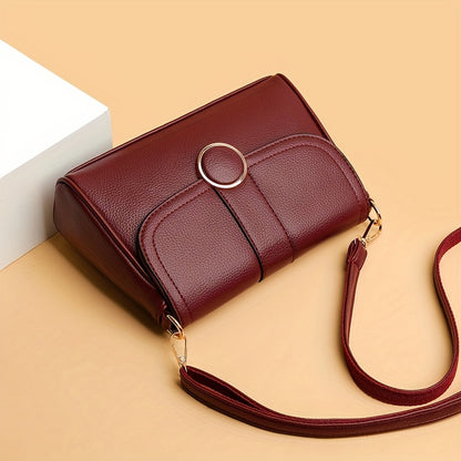 realaiot  Fashion Mini Crossbody Bag, Solid Color Shoulder Bag, Women's PU Leather Flap Purse