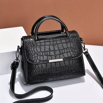 realaiot Classic Crocodile Embossed Crossbody Bag, Elegant Square Flap Shoulder Bag, Women's Versatile Handbag & Purse