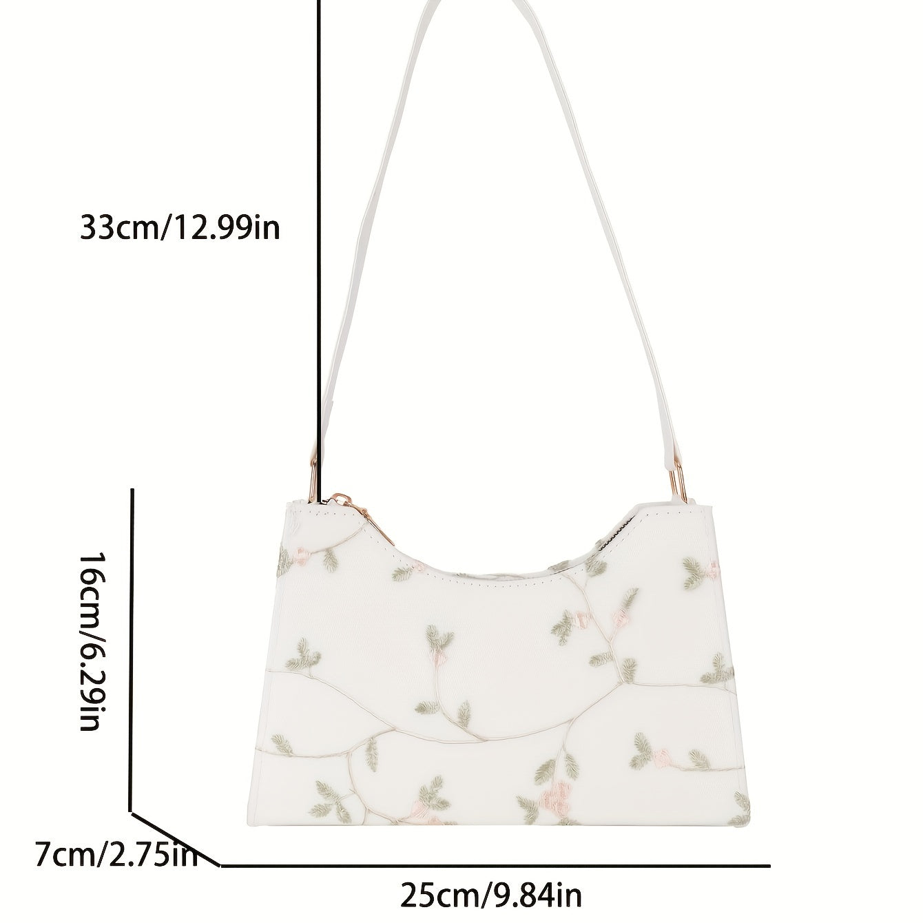 realaiot  Flower Print Waterproof Crossbody Bag, Fashion Simple PU Leather Shoulder Bag With Pearl Chain, Women's Trendy Versatile Underarm Bag & Handbag