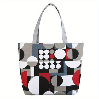 Canvas Vintage Geometric Pattern Tote Bag, Large Capacity Shoulder Bag, All-Match Handbag