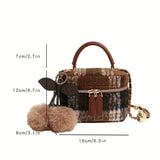 realaiot  Mini Tweed Box Handbag, Retro Plaid Pattern Bucket Bag, Women's Chain Crossbody Bag For Autumn Winter