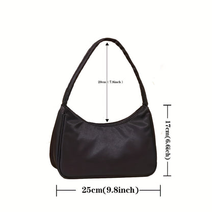 realaiot  Simple Solid Color Underarm Bag, Nylon Retro Zipper Textured Bag, Fashion Versatile Shoulder Bag