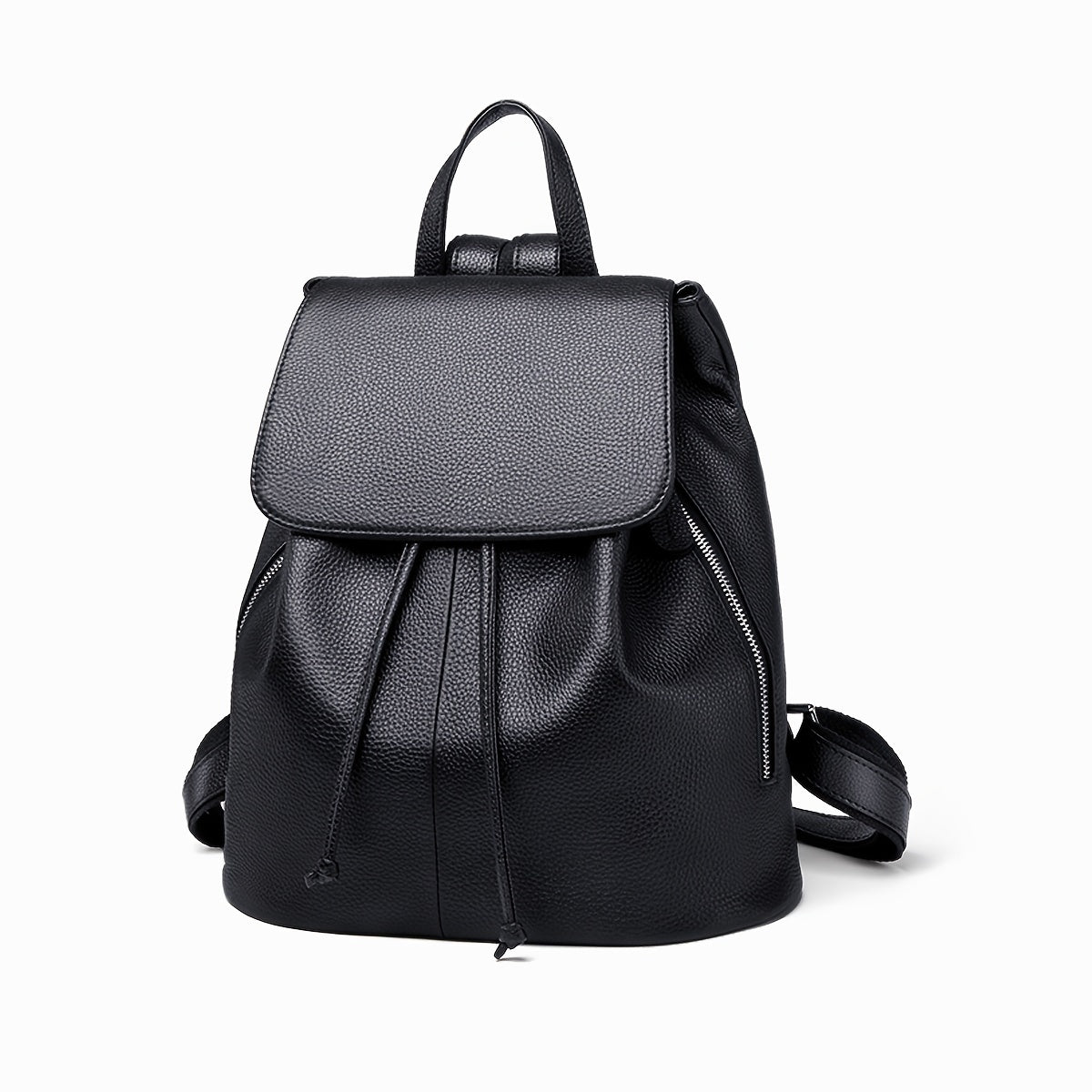 realaiot  Genuine Leather Drawstring Backpack, Fashion Women's Flap Shoulder Bag, Versatile School Bag