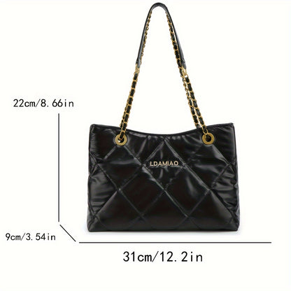 realaiot  Fashion Quilted Tote Bag, Trendy Shoulder Bag, Women's Casual Handbag For Commute Work