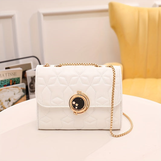 realaiot  New Star Patterned Decorative Single Shoulder Crossbody Bag, Fashionable And Casual PU Leather Crossbody Bag, Minimalist Handbag Small Bag, Outdoor Travel Small Square Bag, Detachable Chain, Valentine's Day Birthday Gift (9.05*3.15*7.10)inch