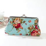realaiot  Floral Pattern Long Wallet, Canvas Card Holder Women's Fashion Kiss Lock Storage Bag For Keys & Lipstick