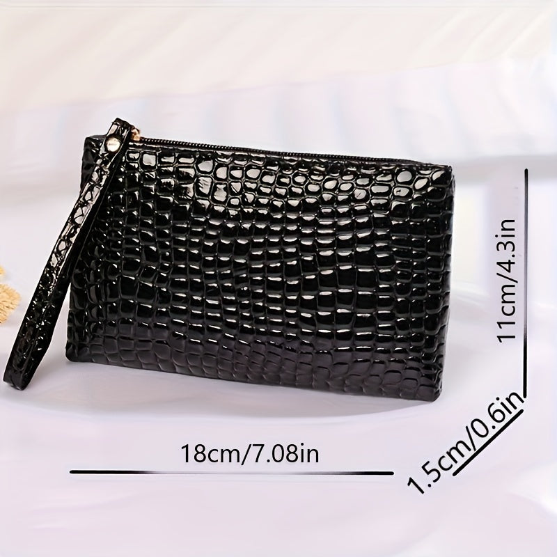 Crocodile Embossed Clutch Bag, Fashion Wrist Wallet, Women's Zipper Handbags, Faux Leather Coin Purse For Phone