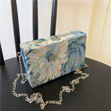 realaiot  Mini Floral Pattern Chain Strap Crossbody Box Bag