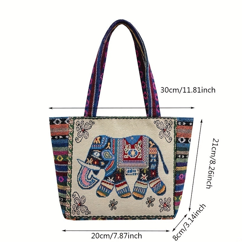 realaiot  Vintage Embroidered Canvas Satchel Bag, Lightweight Handbag, Trendy Bag For Travel