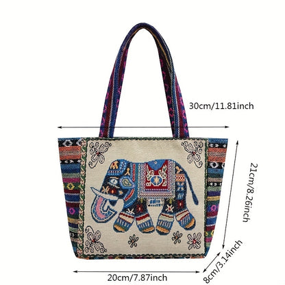 realaiot  Vintage Embroidered Canvas Satchel Bag, Lightweight Handbag, Trendy Bag For Travel