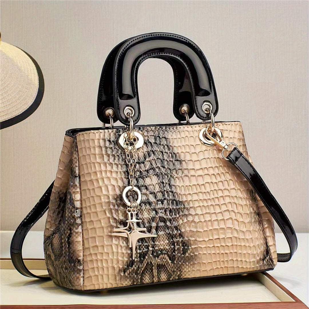 Luxury Crocodile Pattern Handbag, Gradient Crossbody Bag, Elegant Satchel Purse For Women