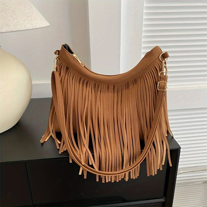 realaiot Vintage Fringe Crossbody Bag, Retro Bohemian Shoulder Bag, Women's Hippie Handbag & Tote Purse