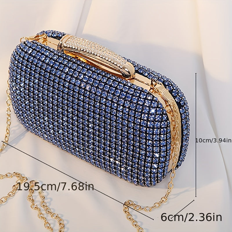 realaiot Shiny Full Rhinestone Evening Bag, Solid Color Chain Dinner Bag, Perfect Handle Bag For Prom, Wedding And Banquet For Carnaval