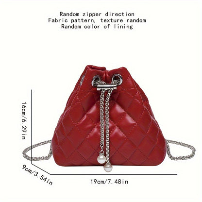 realaiot  Fashion Solid Color Crossbody Bag, PU Leather Bucket Bag Shoulder Bag, Women's Simple Casual Handbag & Purse