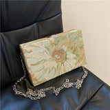 realaiot  Mini Floral Pattern Chain Strap Crossbody Box Bag