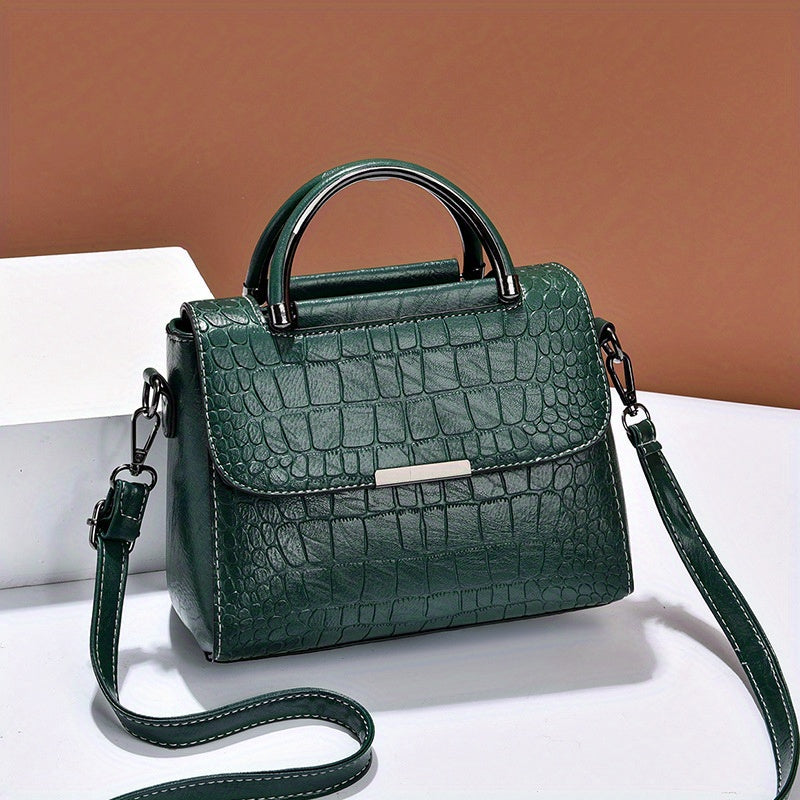 realaiot Classic Crocodile Embossed Crossbody Bag, Elegant Square Flap Shoulder Bag, Women's Versatile Handbag & Purse