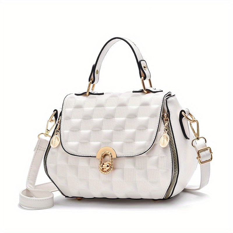 Classic Square Shoulder Bag, Plaid Embossed Satchel Bag, Women's All-Match Crossbody Bag