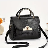 Classic Solid Color Mini Square Shoulder Bag, Crocodile Pattern Top Handle Bag For Women