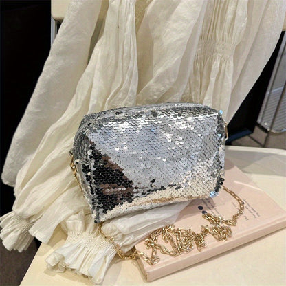 Shiny Full Sequins Mini Crossbody Bag, Solid Color Zipper Shoulder Bag, Perfect Sling Bag For Daily Use