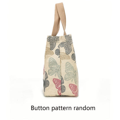 realaiot Aesthetic Butterfly Print Tote Bag, Portable Lunch Bento Bag, Perfect For School, Travel, Picnic, Office