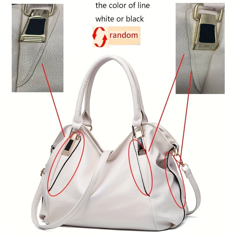 Fashion Casual Shoulder Bag, PU Leather Large Capacity Handbag Tote Bag For Men Women