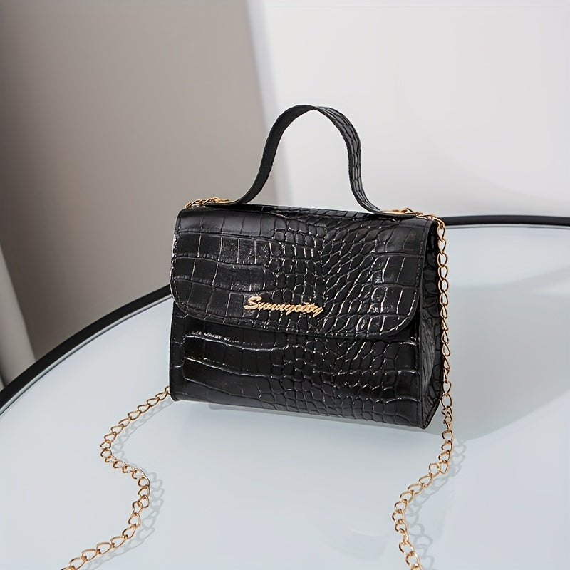 Mini Crocodile Pattern Shoulder Bag, Solid Color Fashion Casual Faux Leather Handbag, Women's Simple Versatile Daily Phone Storage Bag (17.45cmx12.47cm5.97cm)